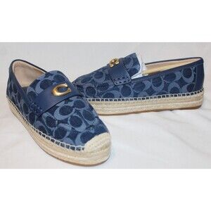 COACH Camilla Denim Signature Blue Espadrille Flats Women's Size 6.5 Deep Blue